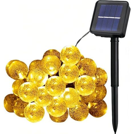 Guirnalda de luces solares, 50 LED impermeables, 8 modos de iluminación para exteriores, jardín, patio y fiestas (blanco cálido) (1/4)