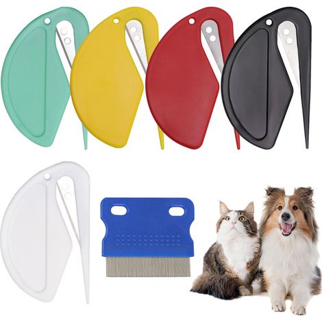 Lot de 5 Coupe-nœuds pour Animaux avec Peigne Antipuces - Outil de Démêlage et Coupe-pelage pour Chien et Chat