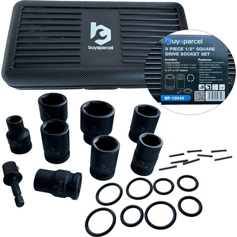 Impact Driver Socket Set 9 Piece 1/2"" Square Drive Impact Wrench + 1/4"" Hex Bit (1/5)