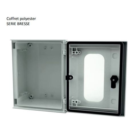 Coffret polyester mural 300x250x140mm gris 7035 avec porte vitrée IK10 IP66 BRESSE (1/2)