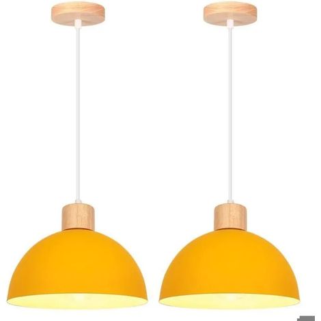 2pcs Moderne Suspension Luminaire Lustre Industriel en Bois Métal Designe en Demi - cercle Lampe Vintage Orange,Ø 25CM (1/5)