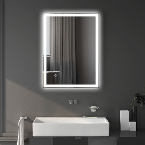 Espejo de baño, espejo de pared con LED. Incluye interruptor de cierre suave, función antivaho, 60 x 80 x 4 cm, color blanco.