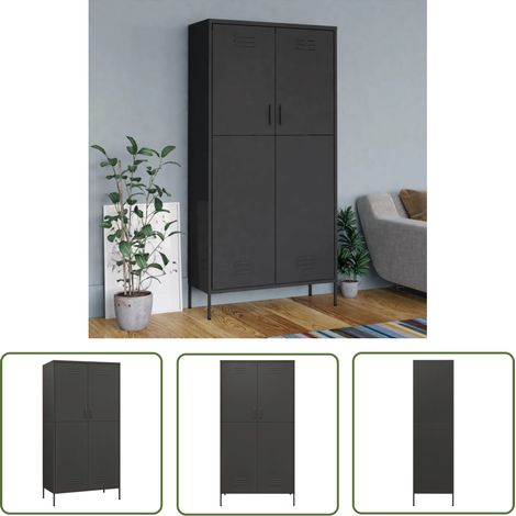 The Living Store Kleiderschrank Anthrazit 90x50x180 cm Stahl - Schlafzimmermöbel - Kleiderschrank - Garderobe - Aufbewahrungsraum - Metallschrank (1/5)
