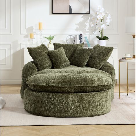 Poltrona lounge moderna in poliestere verde oliva con imbottitura in schiuma e cuscini (1/5)