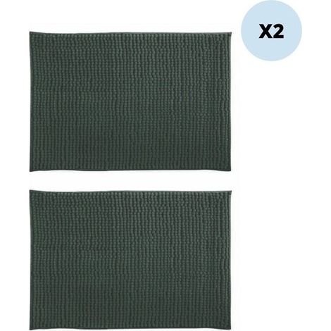 Lot de 2 tapis de bain CHENILLE 40x60 Vert Foncé