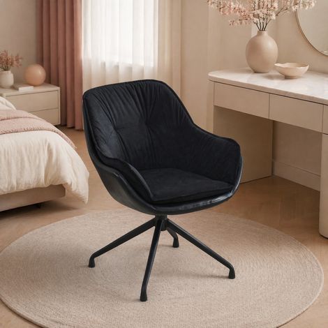 Poltrona girevole 67,8x65,8x82,3 cm in similpelle nera, design moderno per soggiorno FloraGrace (1/5)