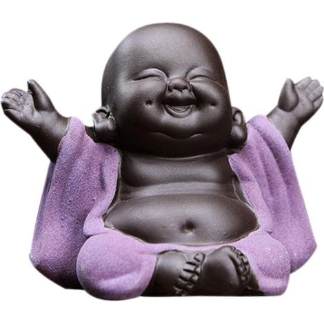 Petite figurine délicate en céramique chinoise représentant un Bouddha joyeux, décoration pour voiture-F (1/5)