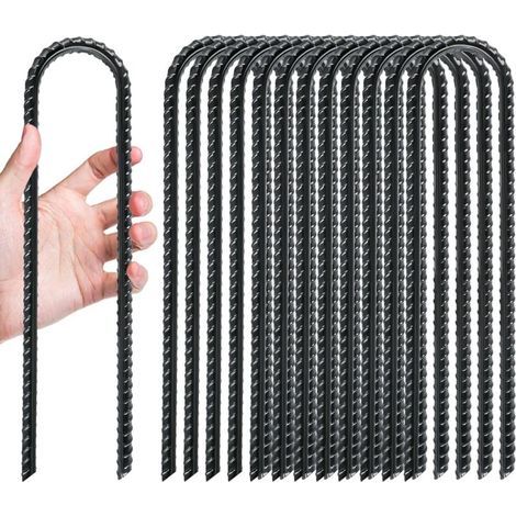 Lot de 12 piquets d'armature pour jardin au sol, 30 cm, crochets en U en acier galvanisé antirouille, ancrages au sol robustes pour tentes, clôtures (1/4)