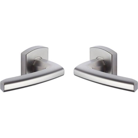 Poignée de Porte SCULT - Béquille et Rosace Carrée Solidarisées Bec de Cane - pour Portes Épaisseur 30 à 48mm - en Zamak - Carré 7mm - Sous-Rosace Comprise - Chrome Velours (1/5)