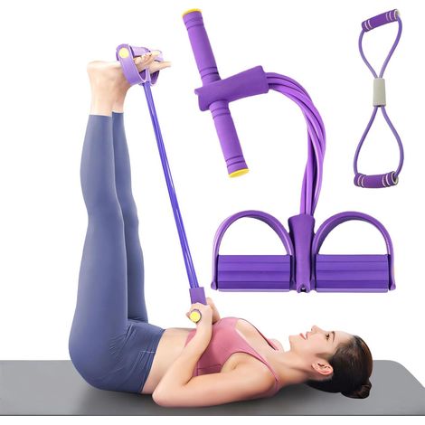 Lot de 2 bandes de résistance à 6 tubes, corde de tension multifonction, tire-bras en forme de 8, bande de résistance à pédale à 6 tubes pour entraînement complet du corps, musculation, yoga (1/5)