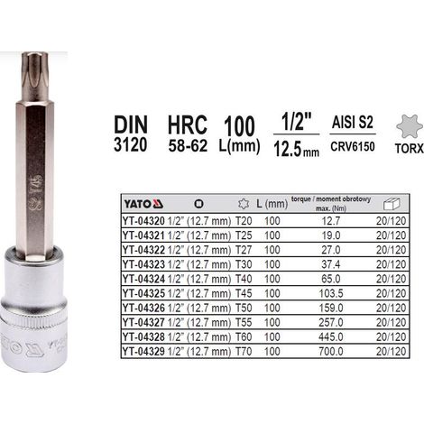 Torx-Schlüssel 1/2" T55 L100MM YT-04327 yato