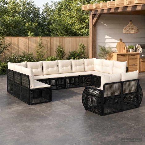 Salon de jardin modulable 12 places en polyrotin noir et blanc crème, 92.2kg - PANGIVO (1/5)