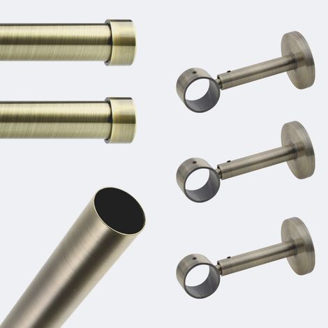 Kit de tringle à rideaux Bronze 250cm Diam.28mm Embout Capuchon - Fixation Mur - Boulet (1/3)