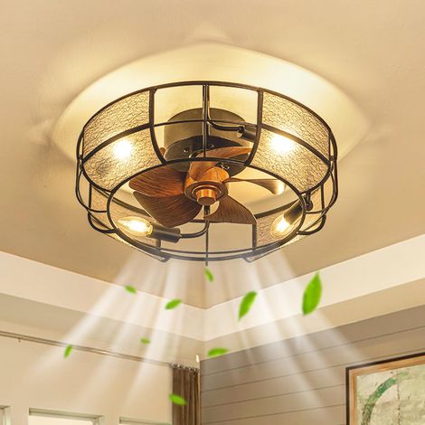 Plafonnier ventilateur de plafond noir style vintage avec éclairage LED intégré, 6 vitesses, télécommande, moteur silencieux réversible pour maison et bureau (1/5)
