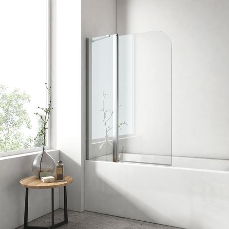 EMKE Pare de baignoire en 6 mm verre securit Paroi de douche pliable pour baignoire - 100 x 140 cm - Revêtement Nano facile à nettoyer Modèle 3 (1/5)
