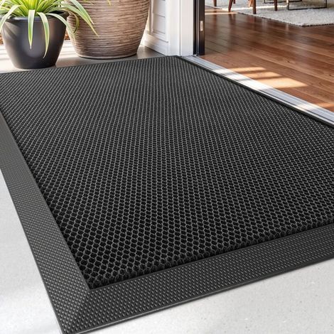 Paillasson d'extérieur noir 45 x 75 cm, antidérapant et imperméable, lavable et discret, pour porte, jardin et cour. (1/5)