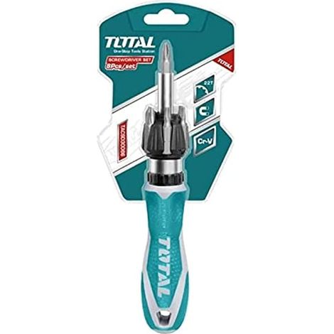 Tournevis multi-embouts - 7 embouts interchangeables - Clé à cliquet 22 dents - Idéal pour serrer ou desserrer les vis - Manche bi-matière - Chrome vanadium (1/2)