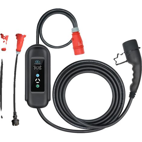 Cargador portátil para vehículos eléctricos, corriente ajustable, función de temporizador, con 2 adaptadores, tipo 2 (1/2)