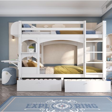 Cama infantil alta con escritorio plegable y estantes OKMYHOME (1/5)