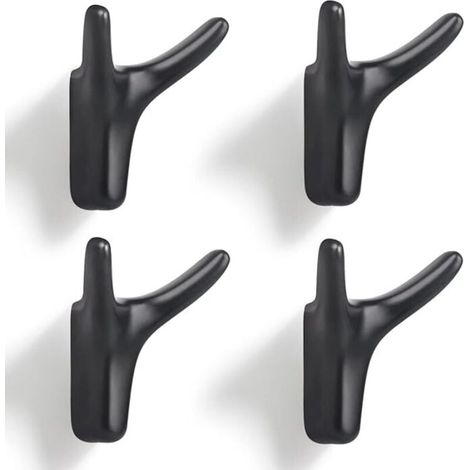 Appendiabiti da parete a doppio gancio da 4 pezzi, robusto appendiabiti da parete in lega di zinco, solido appendiabiti da porta per ingresso, camera da letto, soggiorno, cucina (nero 666338 mm) (1/4)