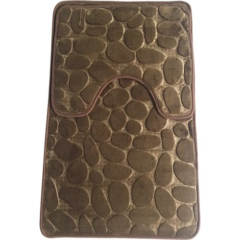 Juego de alfombras de baño antideslizantes, 2 piezas, alfombra de baño de espuma viscoelástica transpirable, soporte de alfombra de inodoro cómodo, suave y absorbente, Marrón (1/5)