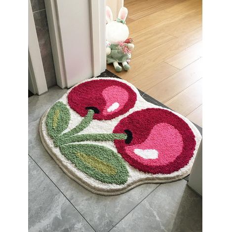 1 Stück Badematte mit Kirschmuster, 50 x 62 cm, weiche, waschbare Plüschmatte, saugfähige und rutschfeste Matte für Bad, Schlafzimmer, Küche und Eingangsbereich (1/5)
