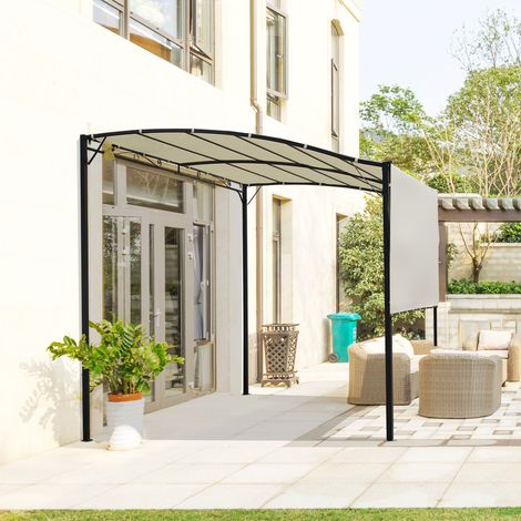 Pavillon de jardin Outsunny avec store latéral escamotable, protection anti-UV, armature acier et toile polyester, teinte blanc crème et noir, dimensions 3 x 2,5 mètres