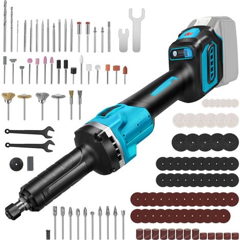 Meuleuse Droite Sans Fil Compatible avec 18V, Brushless avec Accessoires 128PCS et 6 Vitesses Variables pour Mandrin de Perceuse 3mm et 6mm Outil Multifonction (Sans Batterie) (1/5)
