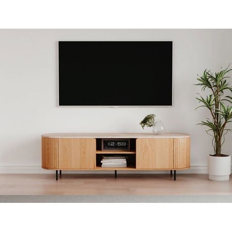 Meuble TV FABIA - Chene & Travertin - 160 x 40 x 52 cm