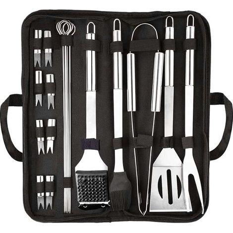 GROOFOO Ustensiles Barbecue,20pcs Kit Barbecue Accessoire,Acier Inoxydable Outil de Barbecue,Premium Complète Accessoire Barbecue en Plein air Ustensiles pour Cadeau pour Jardin Voyage ou Camping Fête (1/5)