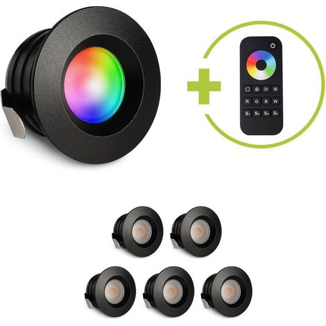 Einbaustrahler Mini flach Torino 3W RGBW IP44 - Farbe: schwarz matt - Anzahl: 6x
