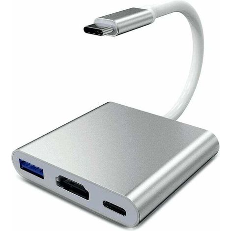 Adaptateur USB C vers HDMI, convertisseur vidéo Type C vers HDMI 4K, adaptateur USB-C vers HDMI avec port USB 3.0/port de charge USB C, adaptateur HDMI Mac, adaptateur multiport AV numérique USB C, ar
