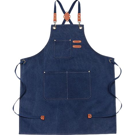 Tablier en coton à dos croisé pour homme et femme, avec grandes poches, tablier de travail ajustable, dimensions approximatives : 75 x 68 cm, bleu (1/5)