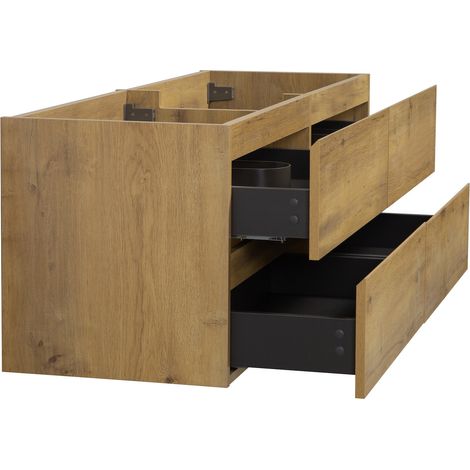Badplaats – Meuble sous vasque suspendu 140 x 48 x 50 cm – Chêne – 4 tiroirs softclose sans poignée – Kit de fixation inclus — vue 4