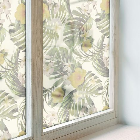 Fensterfolie 100x100 cm Dekorfolie Blickdicht Folie für Badezimmer Sichtschutzfolie Fenster Milchglas PVC Dekorativ Selbstklebend Tropisches Thema