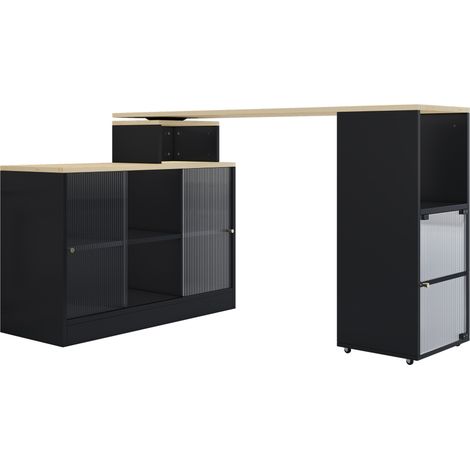 Table de bar extensible mobile avec rangement en MDF et verre arc-en-ciel noir (1/5)