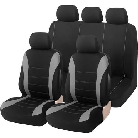 Juego completo de 9 fundas para asientos de coche, 100% transpirables, Esponja compuesta, Universales para coche, SUV, sedán y camión, Gris (1/4)