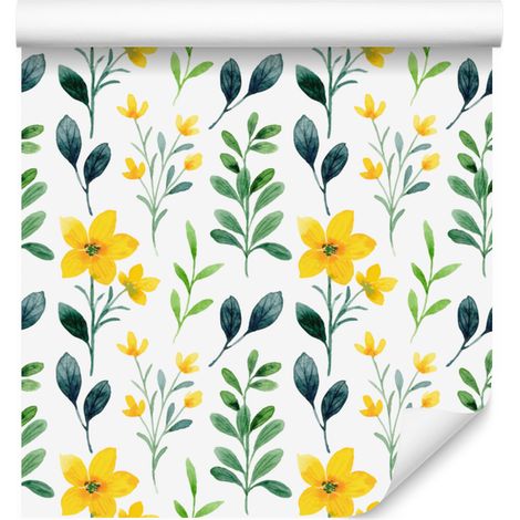 Papier peint à fleurs jaunes, blanc et gris clair, pour salon et chambre, 50 x 1000 cm (1/5)