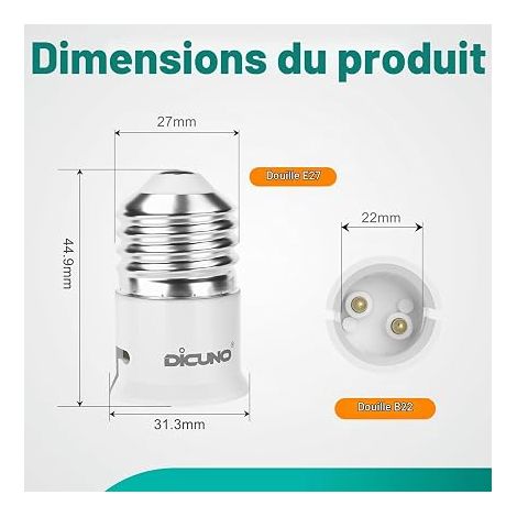 E27 vers B22 Adaptateur de douille, Douille base de lampe (1/3)