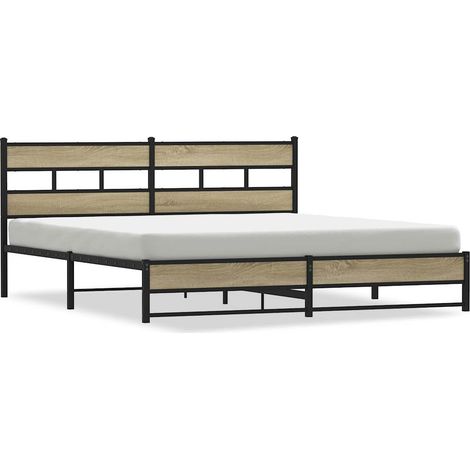 Maison Exclusive - Metallbett ohne Matratze Sonoma-Eiche 193x203 (1/5)