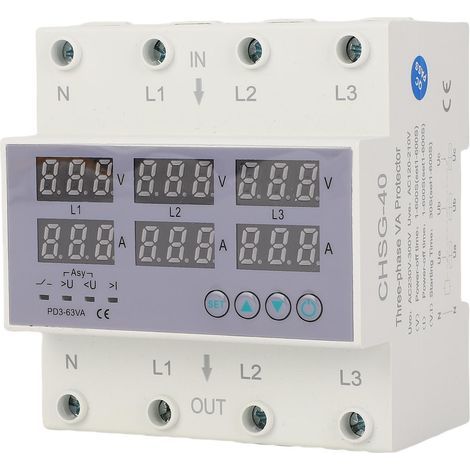 Automatic overvoltage and overcurrent protector, 3-phase DIN rail voltmeter/ammeter, AC230-300V (1/5)
