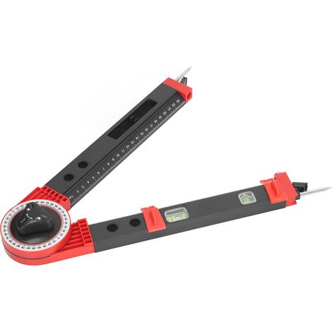 Rapporteur d'angle pour scie à onglets, outil de mesure d'angle en métal avec niveau à bulle, noir et rouge. (1/5)