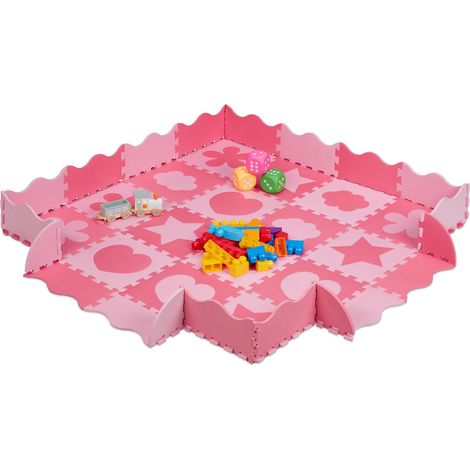 Tappeto puzzle a incastro da 52 elementi, in EVA, senza sostanze nocive, 1,4 m², con bordo, vari motivi, rosa