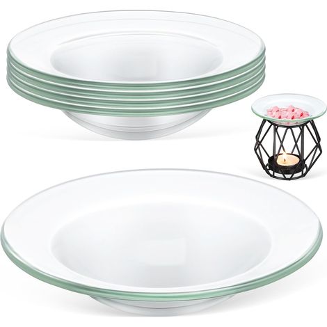 Lot de 5 Plateaux Ronds en Verre pour Brûleur de Cire Fondue, Répartition Homogène Chaleur, Facile à Nettoyer, Accessoires pour Lampe D'aromathérapie (1/5)