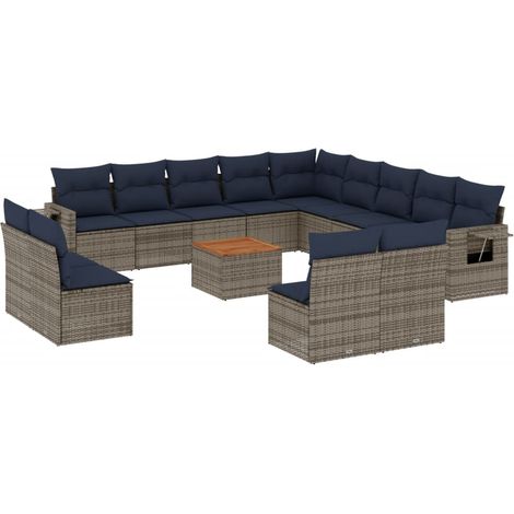14-teiliges Gartensofa-Set mit Kissen, grau, Polyrattan vidaXL (1/5)
