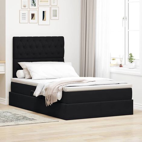 Bett mit Stauraum und LED mit LED Schwarz 120 x 200 cm Samt