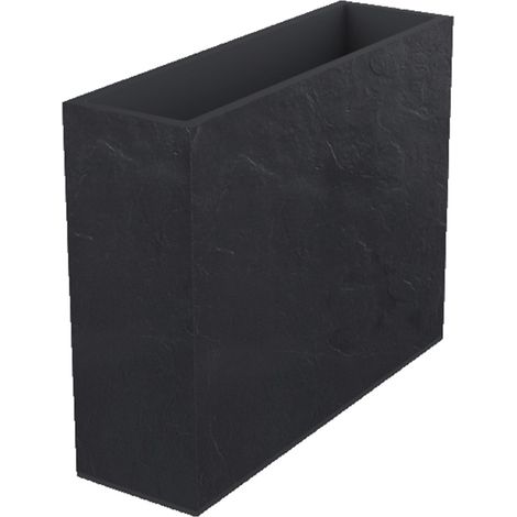 EDA – Jardinière muret LOFT XL VOLCANIA double paroi décor pierre – 99,5 x 29,5 x 78,5 cm – 63 L – Gris anthracite – Pour espaces extérieurs