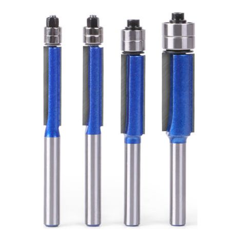 1/4-Zoll-Bündigfräser, 4-teilig, Rillenfräser, Bündigfräser mit Doppellager am Kopf (Schnittdurchmesser: 6,35 mm, 7,96 mm, 9,52 mm, 12,7 mm) (1/5)