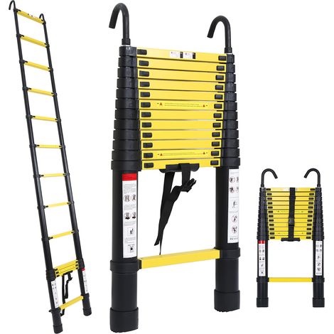 Wolketon Echelle Télescopique 3.8M Échelle pliante télescopique pliable mit hakenÉchelle droite simple charge max.150 kg