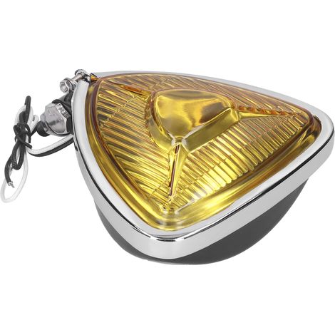 Phare de moto rétro 12V 55W, lentille triangulaire jaune, lampe frontale puissante pour motos et quads (1/5)
